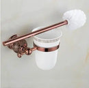 GobekUsa Brass & Jade Rose Gold Bathroom Set: Paper Holder, Towel Bar, Soap Basket