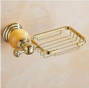 GobekUsa Brass & Jade Gold Bathroom Accessories Set: Paper Holder, Towel Bar, Soap Basket
