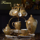 GobekUsa Leopard Print Bone China Coffee Set Tea Pot Cup Luxury Porcelain Drinkware