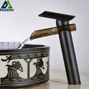 GobekUsa Black Bronze Glass Spout Waterfall Basin Mixer Tap - Deck Mounted Countertop Faucet