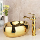 GobekUsa Golden Ceramic Washbasin and Brass Mixer Faucet Set