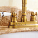 GobekUsa Antique Brass Dual Hole Basin Faucet Mixer Tap for Bathroom Sink