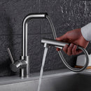 GobekUsa Brass Brushed Nickel Kitchen Faucet High Arch Swivel Pull Out Spray Mixer Tap
