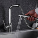 GobekUsa Brass Brushed Nickel Kitchen Faucet High Arch Swivel Pull Out Spray Mixer Tap