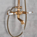 GobekUsa Brass Antique Shower Faucet Set with Porcelain Ceramic Swivel Bath Spout