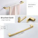 GobekUsa Brushed Gold Bathroom Hardware Set: Robe Hook, Towel Rail, Bar Rack, Shelf, Tissue Holder