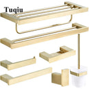 GobekUsa Bath Set: Towel Rack, Corner Shelf, Paper Holder, Mixer Faucet - Brushed Matt Gold