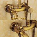 GobekUsa Antique Brass Shower Faucet Set with Rainfall Mixer Valve and Hand Shower