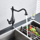GobekUsa Black Long Neck Kitchen Faucet with Rotating Spout - Deck Mounted Mixer Tap