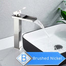 GobekUsa Brushed Nickel Single Lever Waterfall Basin Faucet - Deck Mounted Brass Mixer