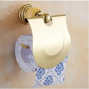 GobekUsa Brass & Jade Gold Bathroom Accessories Set: Paper Holder, Towel Bar, Soap Basket