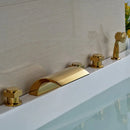 GobekUsa Golden Brass Bathtub Faucet with Handheld Shower - Deck Mounted