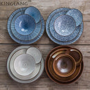 GobekUsa Japanese Style Ceramic Dinner Set - Blue Tableware Set with Bowl and Plate