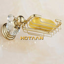 GobekUsa Gold Crystal Brass Ceramics Bathroom Soap Holder Home Decor Enhance Bathroom Storage