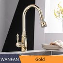 GobekUsa Gold Kitchen Sink Mixer Faucet with Pull Out Spray Head Rotation - WF-4118