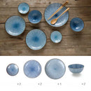GobekUsa Japanese Style Ceramic Dinner Set - Blue Tableware Set with Bowl and Plate