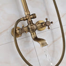 GobekUsa Antique Brass Wall Mount Bathtub Shower Faucet Dual Handle Shelf Spout
