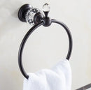 GobekUsa Black Brass & Crystal Bathroom Accessories Set - Towel Rack, Towel Bar, Paper Holder, Soap Dish, Cup Holder, Toilet JM251
