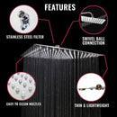 GobekUsa 16" Stainless Steel Ultrathin Rainfall Shower Head Chrome - Large Flow
