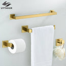 GobekUsa Brushed Gold Bathroom Hardware Set - Robe Hook, Towel Rail, Tissue Holder & more