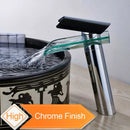 GobekUsa Black Bronze Glass Spout Waterfall Basin Mixer Tap - Deck Mounted Countertop Faucet