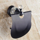 GobekUsa Black Brass & Crystal Bathroom Accessories Set - Towel Rack, Towel Bar, Paper Holder, Soap Dish, Cup Holder, Toilet JM251