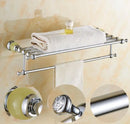 GobekUsa Brass & Jade Bathroom Set: Holder, Bar, Basket, Rack, Ring - Hardware Collection