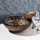 GobekUsa Brown Hand-Paint Glass Wash Basin Set with Gold Chrome Waterfall Faucet