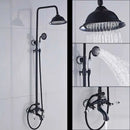 GobekUsa Black Bronze Bathroom Shower Faucet Set with Dual Ceramic Handles & 8" Rainfall Column