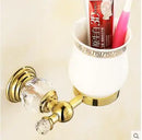 GobekUsa Brass and Crystal Bathroom Accessories Set: Shelf, Robe Hook, Paper Holder, Brush Holder