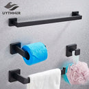 GobekUsa Black Bathroom Accessories Set: Robe Hook, Towel Rail, Shelf, Paper Holder
