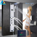 GobekUsa LED Light Shower Panel Faucet with Waterfall Rain Shower Head and Massage Jets