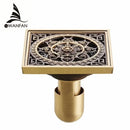 GobekUsa Antique Brass Shower Drain Cover Euro Art Carved Bathroom Strainer
