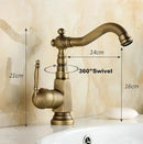 GobekUsa Antique Brass Porcelain Basin Mixer Hot Cold Tap - 360 Degree Swivel Kitchen Faucet