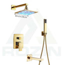 GobekUsa Golden LED Rainfall Shower Faucet with 3-way Mixer and Brass Spout