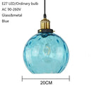 GobekUsa Loft Blue Glass Pendant Light LED E27 Nordic Hanging Lamp - 3 Sizes