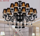 GobekUsa Black Crystal Chandelier Lamps with Fabric Lampshades for Dining, Bedroom, Living Room