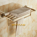 GobekUsa Brass Bath Towel Rack Square Double Towel Shelf Bathroom Accessories