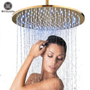 GobekUsa 16" LED Round Gold Shower Head with Arm - Enhanced Brass Bathroom Accessory