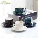 GobekUsa 200ml Marble Ceramic Tea Set with Spoon and Saucer