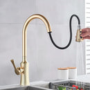 GobekUsa Brushed Gold Pull Out Kitchen Faucet with 2 Function Head and Spring Design