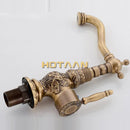 GobekUsa Antique Bronze Carving Kitchen Basin Faucet - Hot Cold Water Mixer Tap