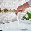 GobekUsa Golden Dual Handle Wall Mounted Basin Faucet - Rotate Spout Sink Mixers
