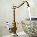 GobekUsa Antique Brass Bathroom Sink Faucet, Single Handle Deck Mounted Basin Mixer