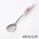 GobekUsa 6-Piece Coffee Spoon Set, European Bone China & Stainless Steel Tableware
