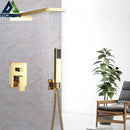 GobekUsa Golden Chrome Rain Shower Faucet Set with 3-Way Mixer Valve