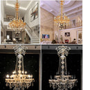 GobekUsa Large Stair Crystal Chandelier 15 Arms Gold/Silver K9 Crystal Luxury Light