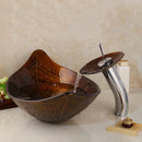 GobekUsa Golden Leaf Vessel Glass Sink Set with Chrome Faucet