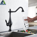 GobekUsa Black Long Neck Kitchen Faucet with Rotating Spout - Deck Mounted Mixer Tap