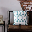 GobekUsa Blue Geometric Embroidered Canvas Cotton Cushion Cover 45x45cm